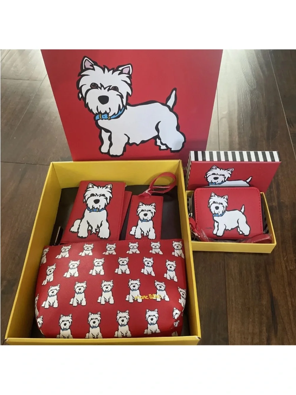 Marc Tetro Westie Set Cosmetic Bag, Luggage Tag, Passport Case,  Wallet NWT